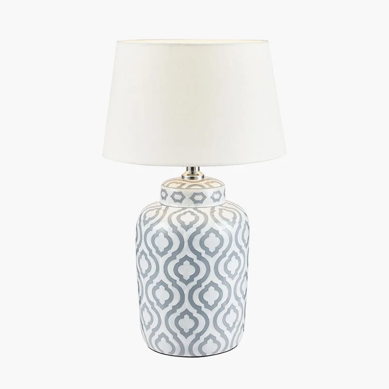 Celia Grey and White Pattern Ceramic Table Lamp - Image 3