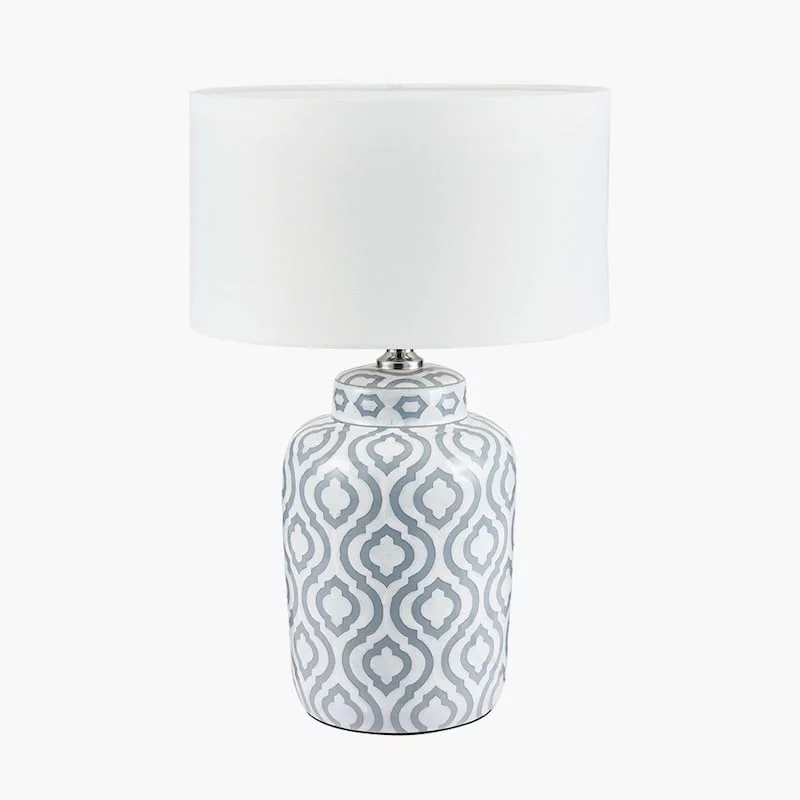 Celia Grey and White Pattern Ceramic Table Lamp - Image 2