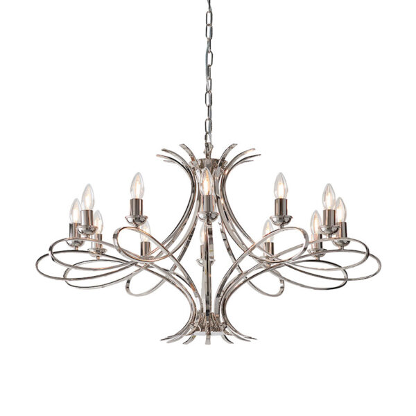 Grace 12 arm chandelier in polished nickel