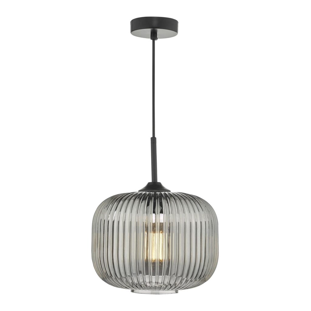Demarius 1 Light Pendant Black and Smoked Glass DEM0110