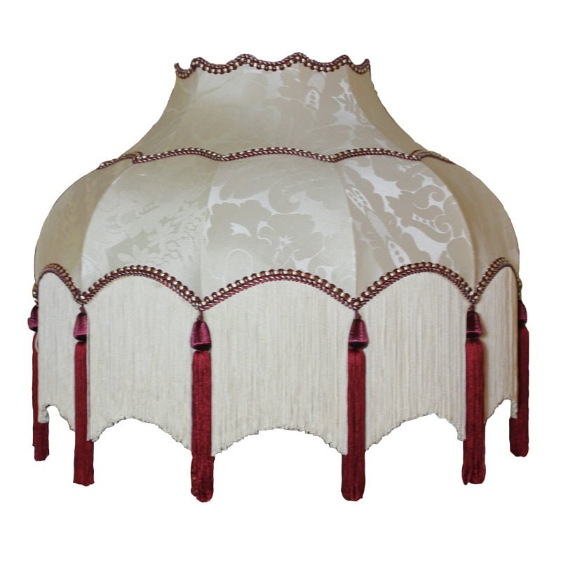 Maria Cream Damask with cream fringe and Burgundy Trim