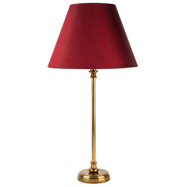 medium round base antique brass table lamp with burgundy French empire shade
