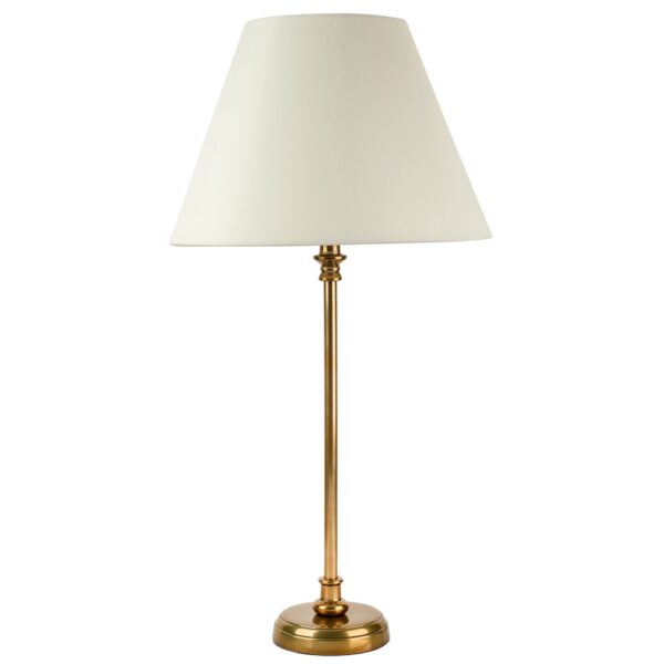 medium round base antique brass table lamp with ivory French empire shade