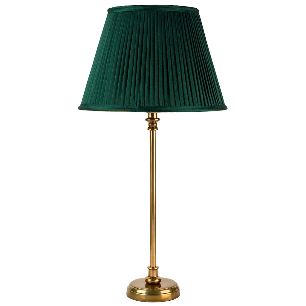 Round base antique brass table lamp medium medium round base antique brass table lamp with racing green fine pleat shade