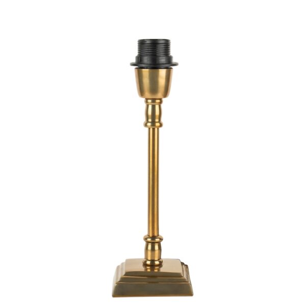 small antique brass stick table lamp with square base.