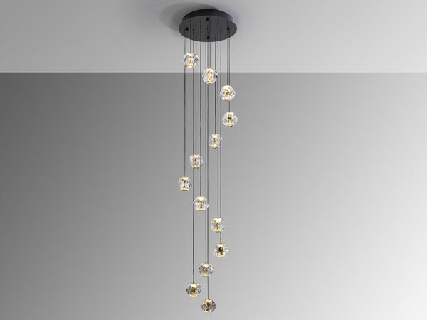 Zaria 13 Light Black, Gold and Clear Pendant