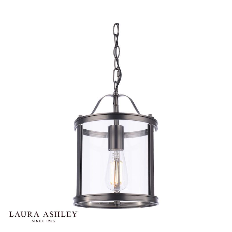 Laura Ashley Harrington Pendant in Matt Black and Glass