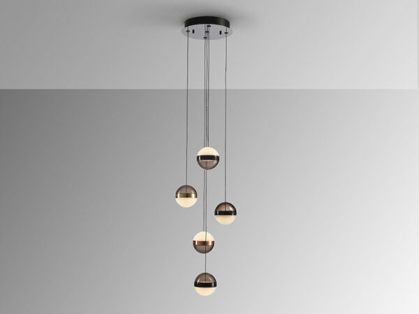 Orbes 5 Light Black, Copper and Brass Pendant