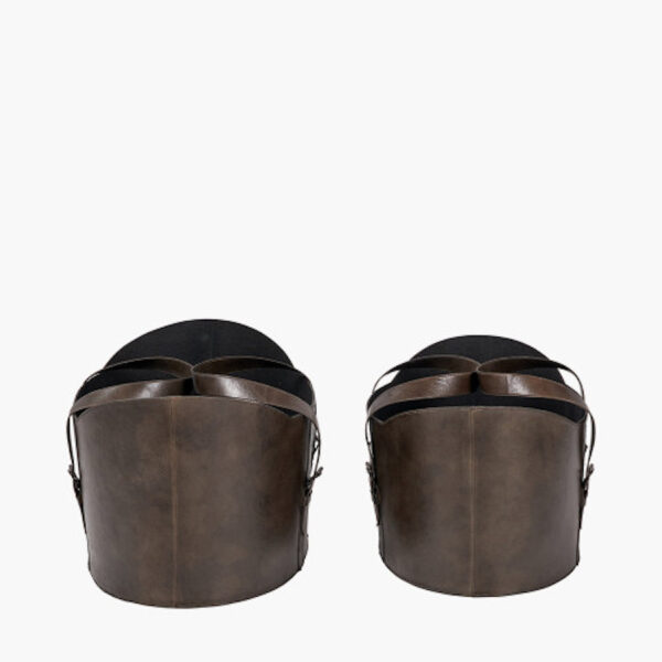 Alessio S/2 Peppercorn Leather Handled Storage - Image 2