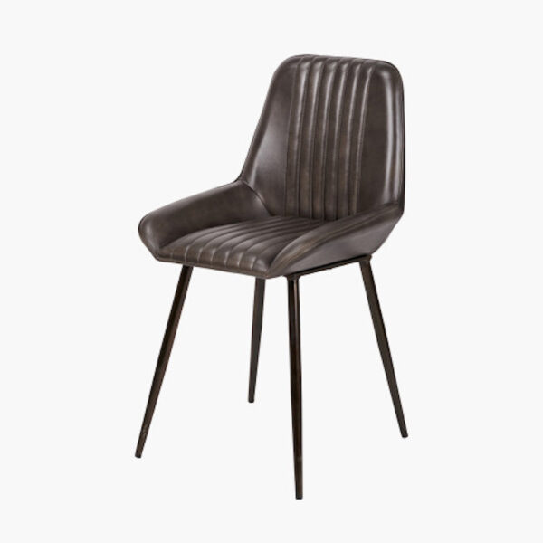 Angelo Peppercorn Leather and Bronze Metal Retro Dining Chair - Image 2