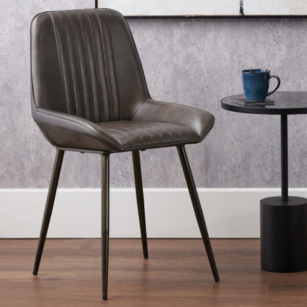 Angelo Peppercorn Leather and Bronze Metal Retro Dining Chair - Image 5