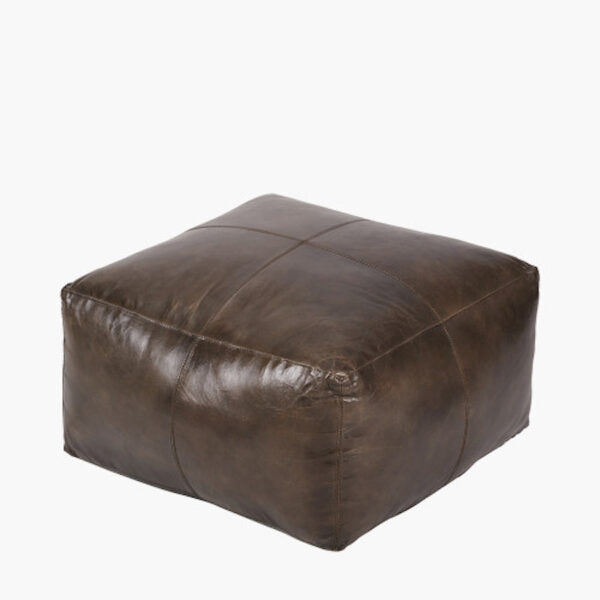 Matteo Peppercorn Leather Square Pouffe - Image 2