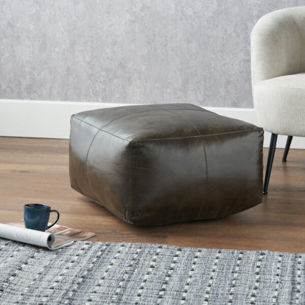 Matteo Peppercorn Leather Square Pouffe - Image 4