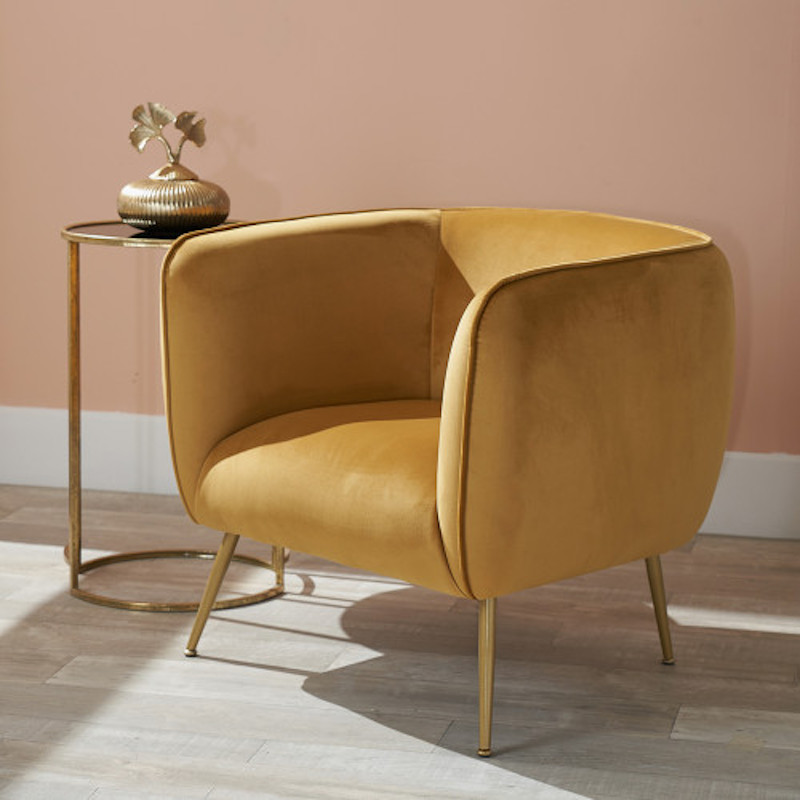 Lucca Gold Velvet and Metal Armchair Lucca Gold Velvet and Metal Armchair - Image 3