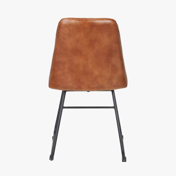 Camillo Vintage Brown Leather and Black Metal Diamond Back Dining Chair - Image 2