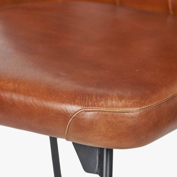 Camillo Vintage Brown Leather and Black Metal Diamond Back Dining Chair - Image 4