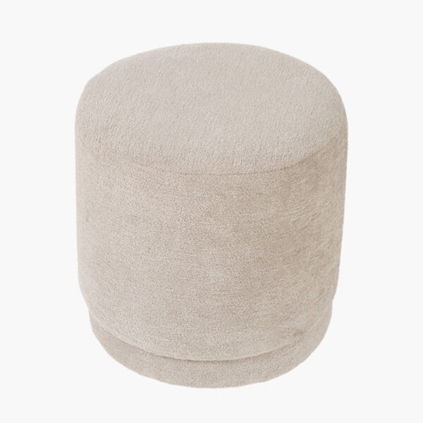 Sassari Taupe Teddy Fabric Cylinder Pouffe - Image 2