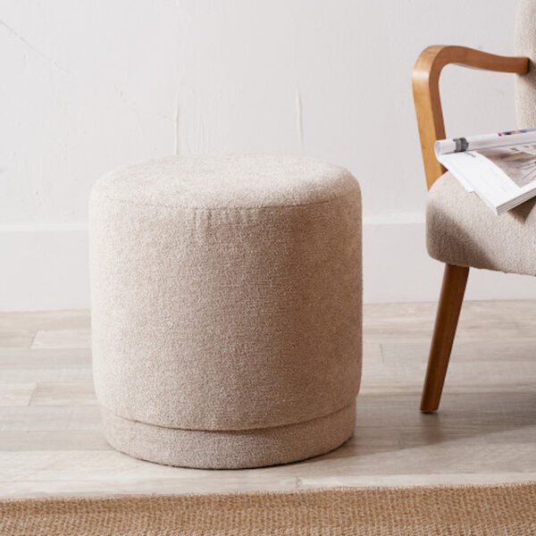 Sassari Taupe Teddy Fabric Cylinder Pouffe - Image 3