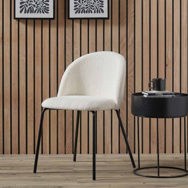 Turi Bouclé Fabric and Black Metal Dining Chair - Image 4