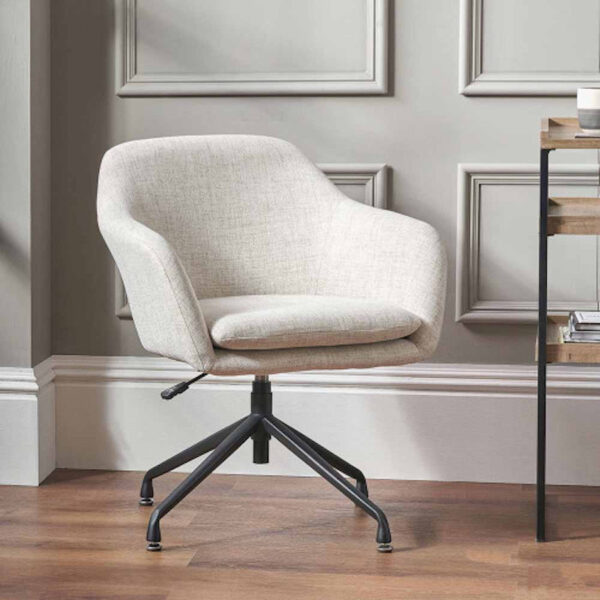 Rosolini Pebble Linen Mix and Black Metal Swivel Rise and Fall Chair - Image 4