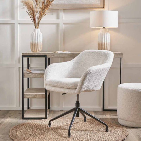 Rosolini Bouclé Fabric and Black Metal Swivel Rise and Fall Chair - Image 4