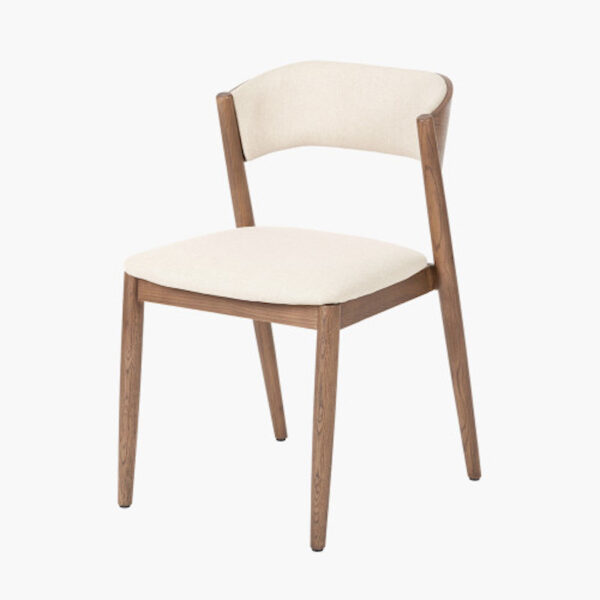 Elias Natural Linen and Dark Ash Wood Curved Back Dining Chair - Image 2