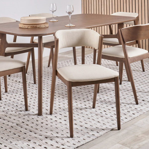 Elias Natural Linen and Dark Ash Wood Curved Back Dining Chair - Image 5