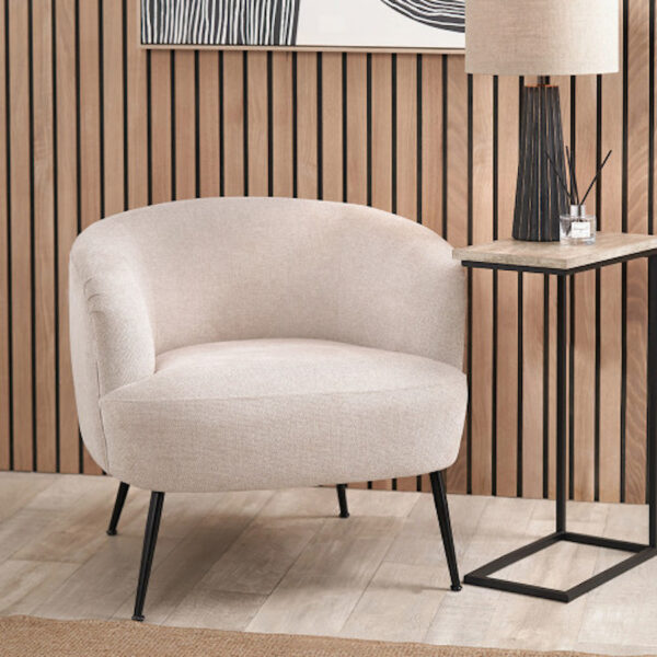 Aviana Natural Chenille and Black Metal Chair - Image 4