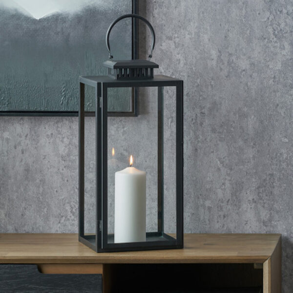 Black Stainless Steel and Glass Large Rectangular Lantern - Image 3