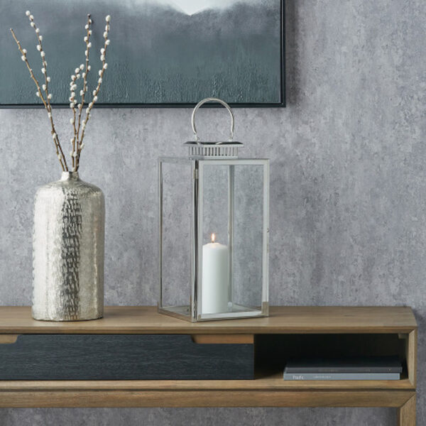 Silver Stainless Steel and Glass Large Rectangular Lantern - Image 4