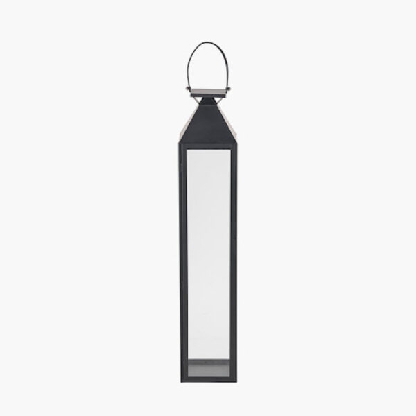 Black Stainless Steel and Glass Large Tall Rectangular Lantern