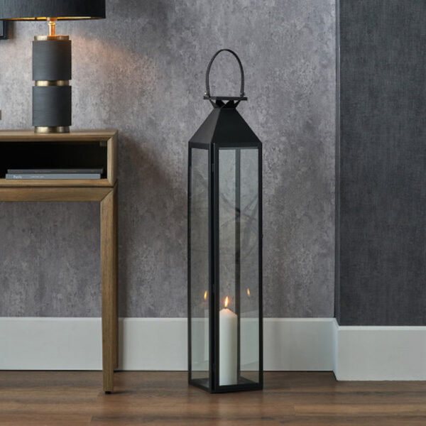 Black Stainless Steel and Glass Large Tall Rectangular Lantern - Image 3