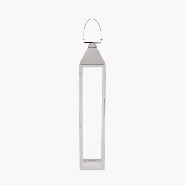 Silver Stainless Steel and Glass Large Tall Rectangular Lantern