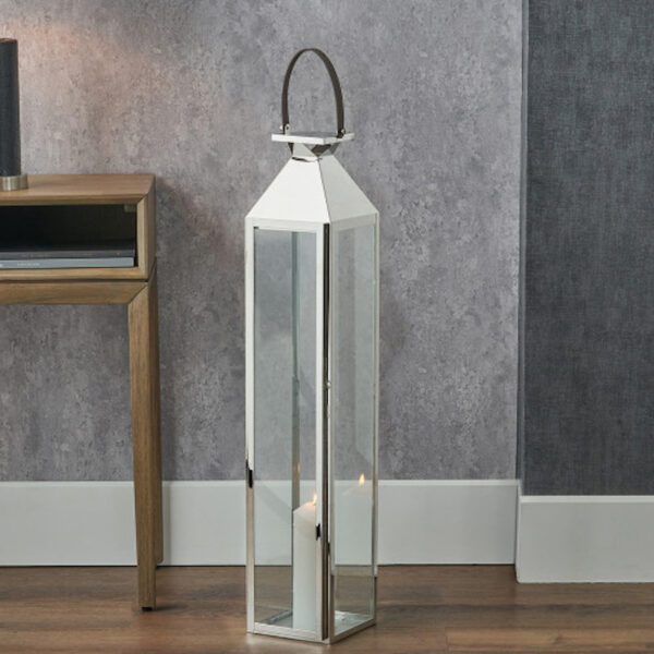 Silver Stainless Steel and Glass Large Tall Rectangular Lantern - Image 3