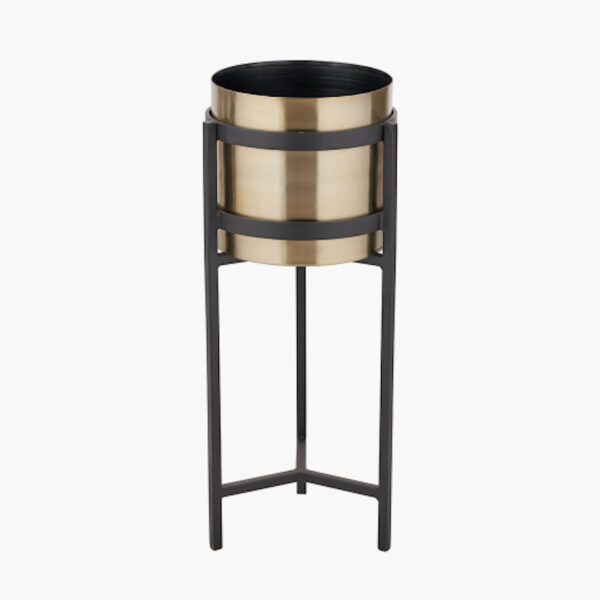 Brass and Matt Black Large Metal Floor Planter
