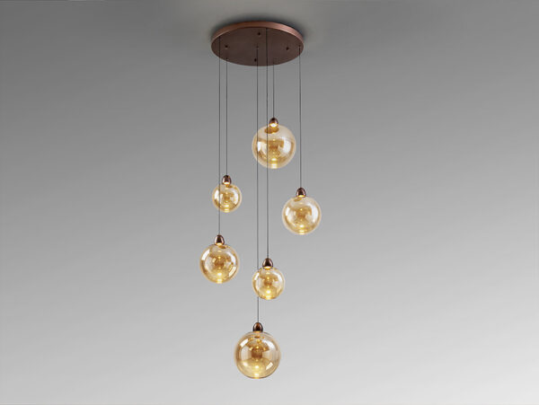 Llunas 6lt Copper and Amber Pendant