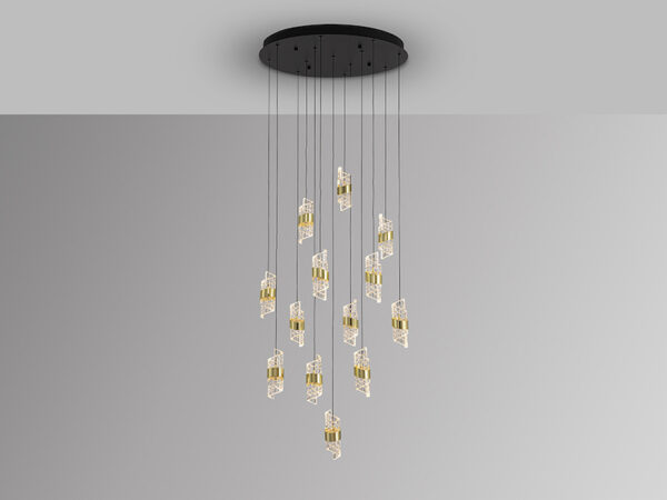 Iliada 13 light Black and Gold Pendant