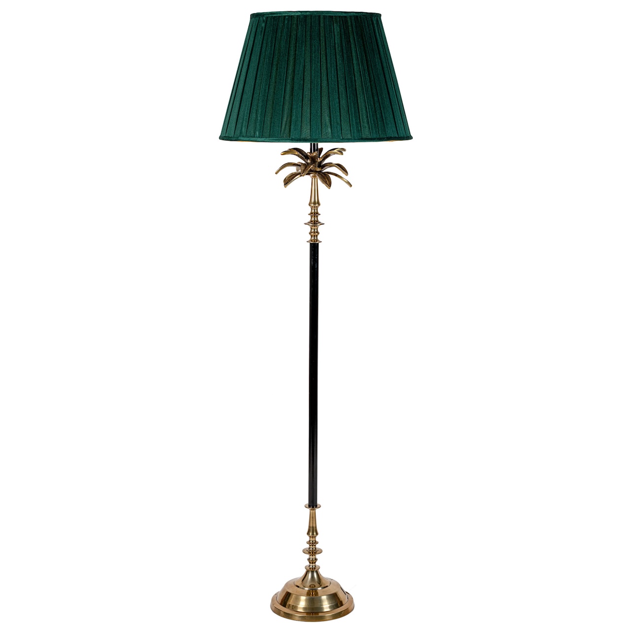 Black and antique brass palm tree floor lamp black and brass floor lamp with racing green box pleat shade