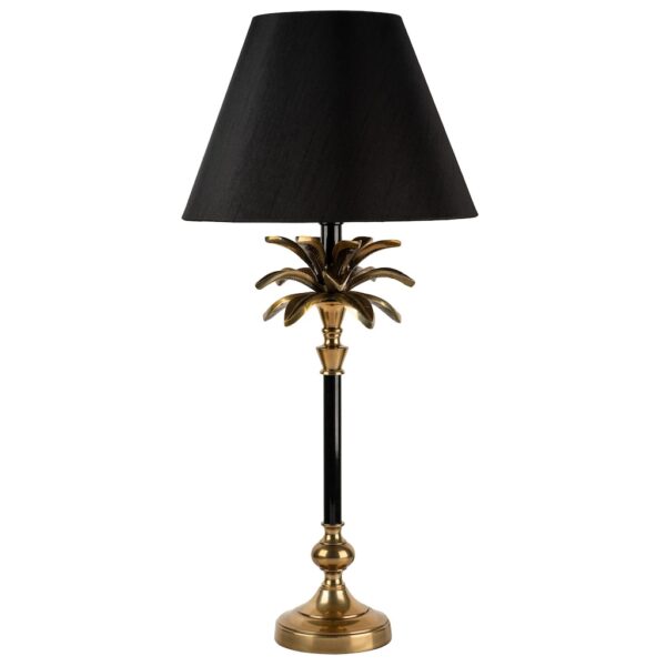 medium sized black and brass palm lamp with black Frenc empire shade