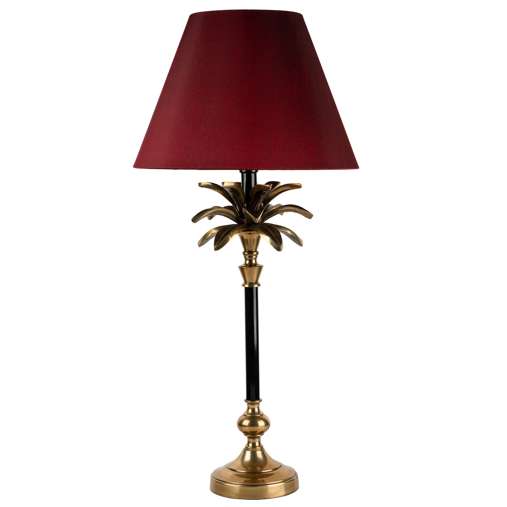 Black and brass palm tree lamp medium medium sized black and brass palm lamp with burgundy French empire shade