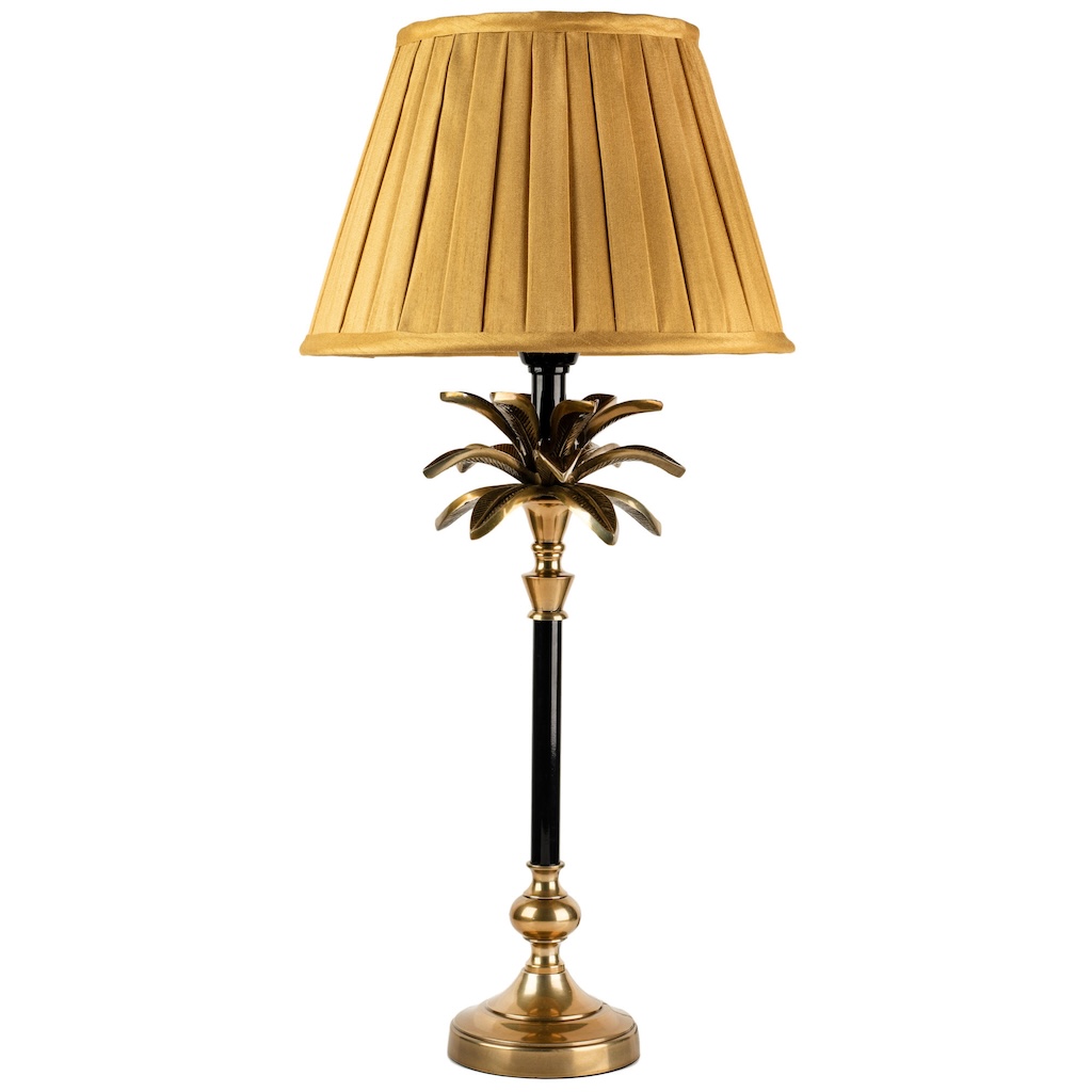 Black and brass palm tree lamp medium medium sized black and brass palm lamp with gold box pleated shade