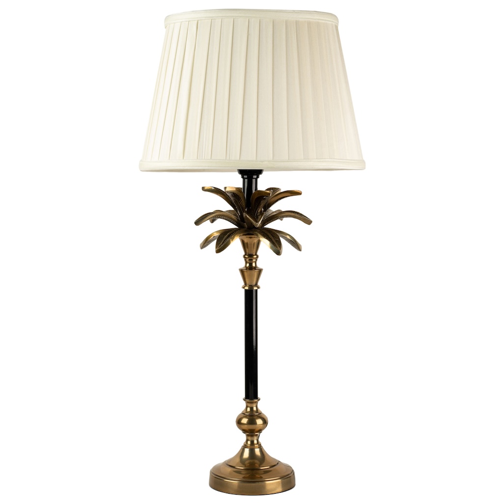 Black and brass palm tree lamp medium medium sized black and brass palm lamp with oval ivory silk pleated shade