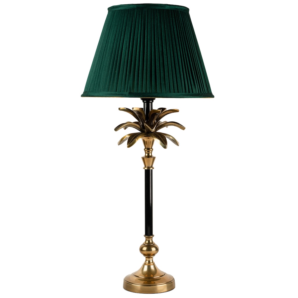 Black and brass palm tree lamp medium medium sized black and brass palm lamp with racing green fine pleated shade
