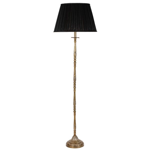Windsor antique brass floor lamp with black box pleat shade