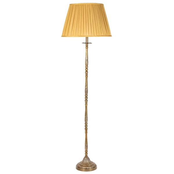 Windsor antique brass floor lamp with Gold box pleat shade