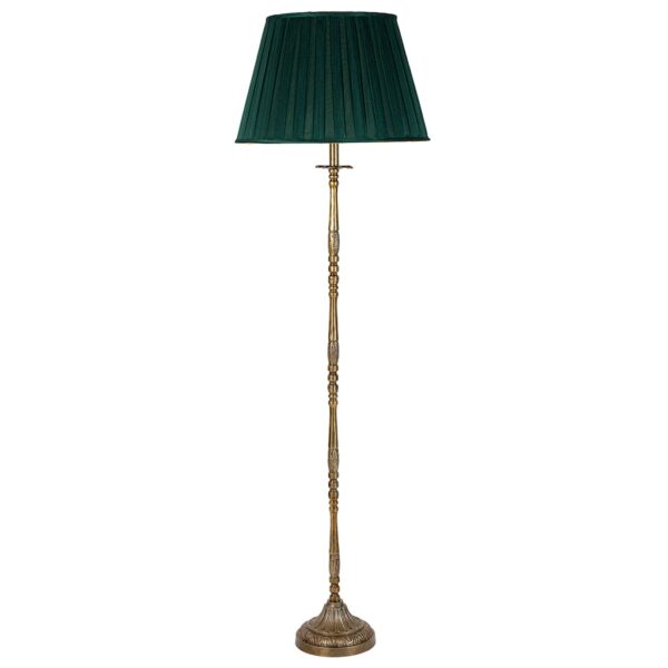Windsor antique brass floor lamp with racing green box pleat shade