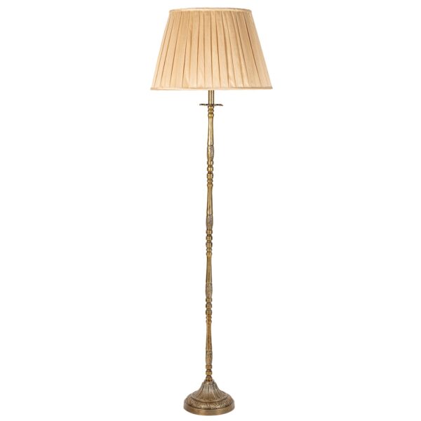 Windsor antique brass floor lamp with taupe box pleat shade