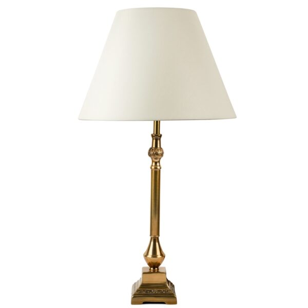 Windsor antique brass table lamp with ivory French empire shade.