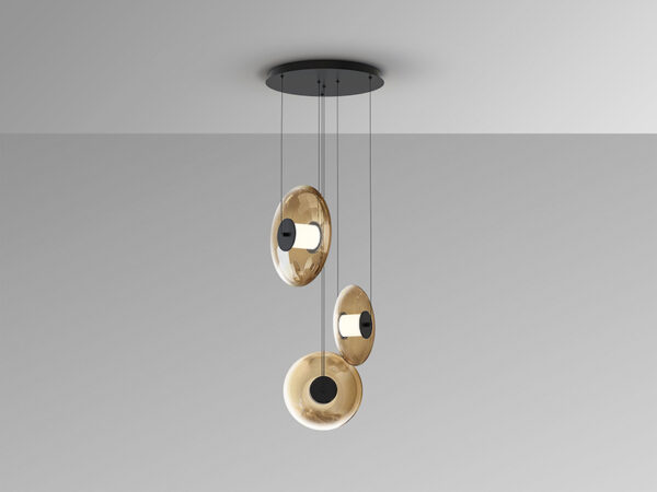 Diabolo Black and Amber Glass Pendant