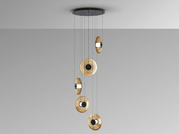 Diabolo Black and Amber Glass 5lt Pendant